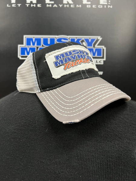 Distressed Black White & Grey Mesh Back Cap